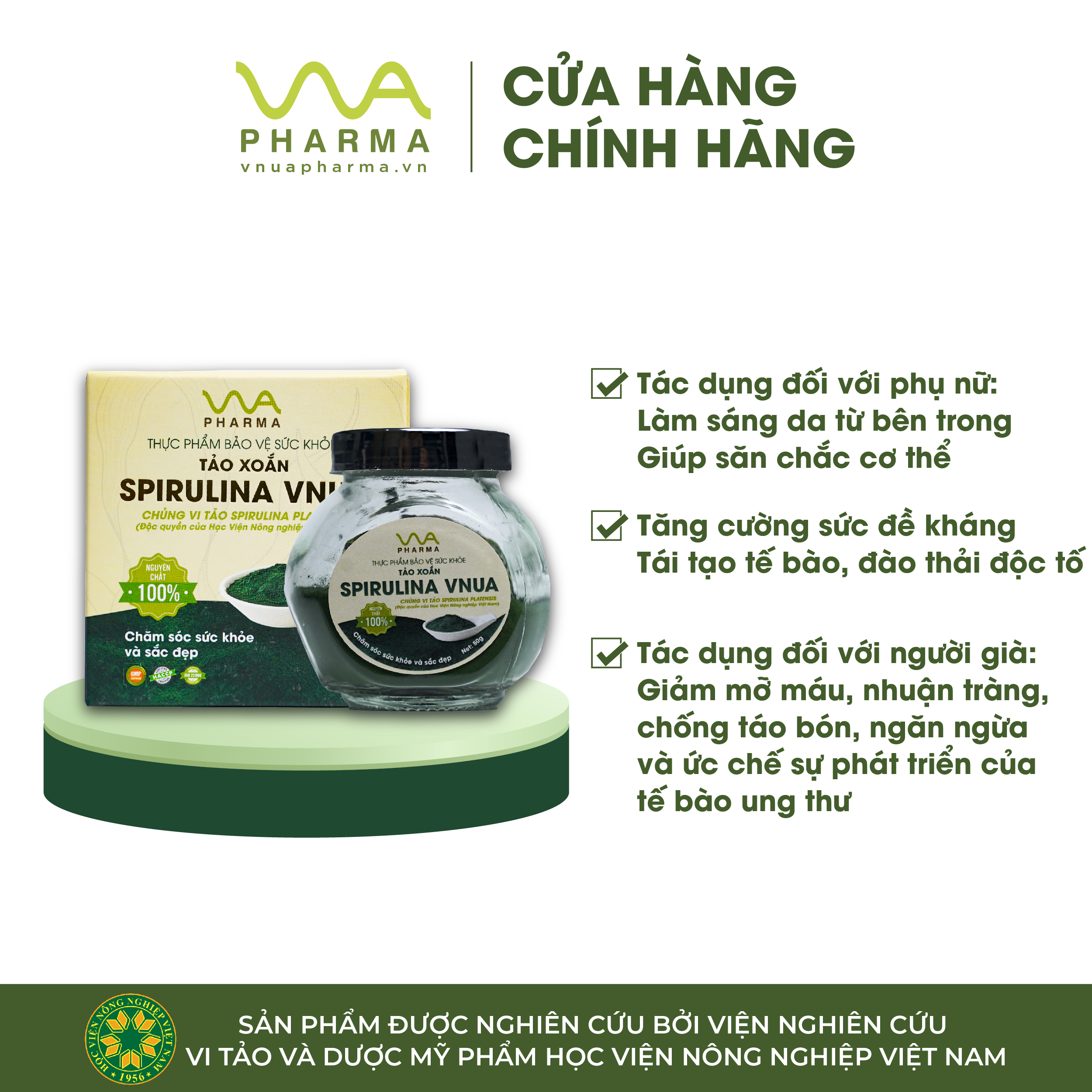 BỘT TẢO XOẮN SPIRULINA VNUA (Dạng bột _ 100g)