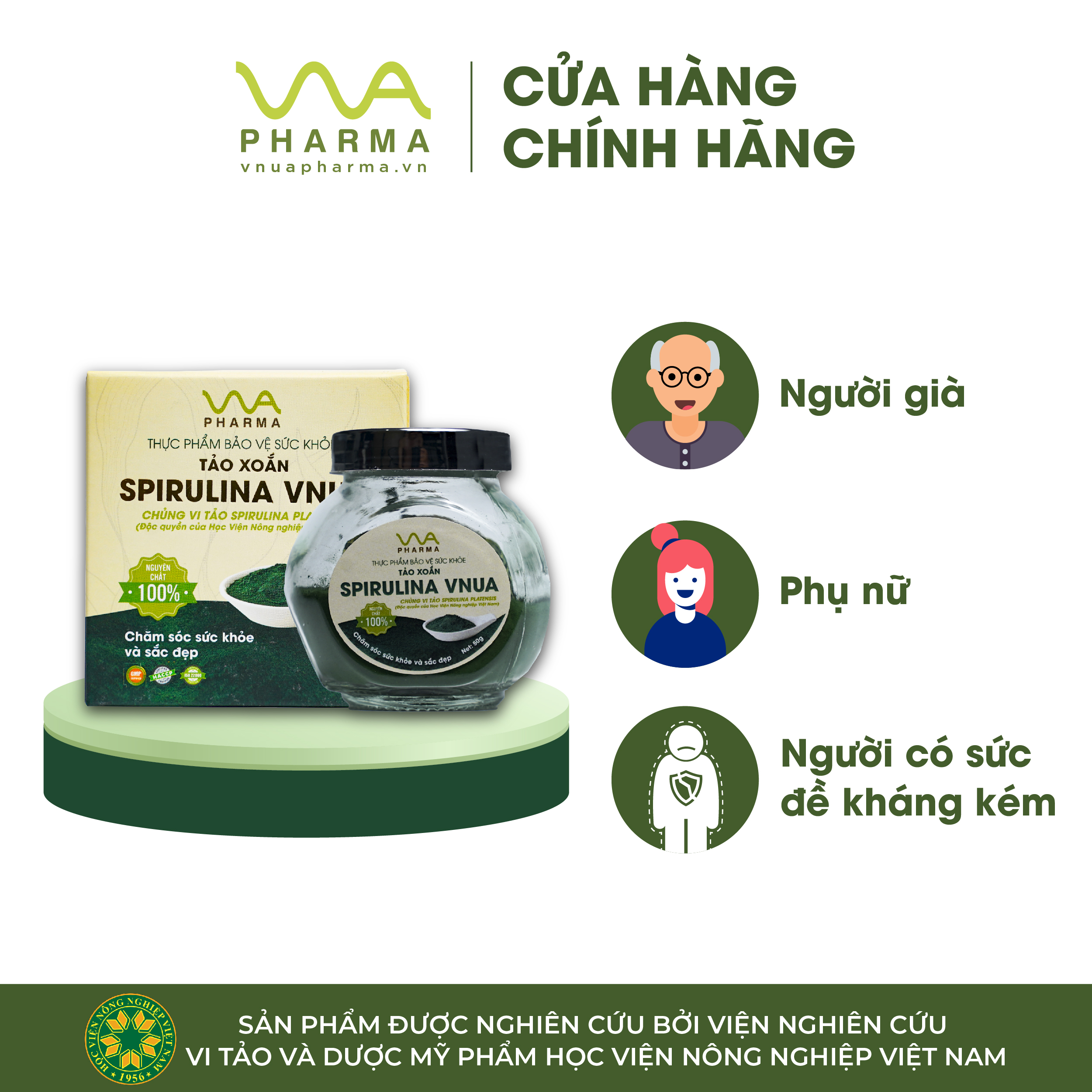 BỘT TẢO XOẮN SPIRULINA VNUA (Dạng bột _ 100g)